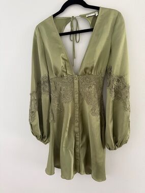 Satin Green Mini Dress with Lace Detail